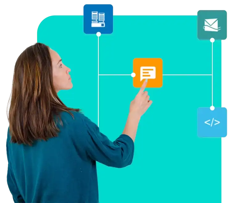 Illustration XCALLY du concepteur visuel de parcours IVR et de ses connexions